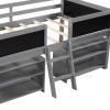 Twin Size Low Loft Bed with Two Movable Shelves and Ladder; with Decorative Guardrail Chalkboard
