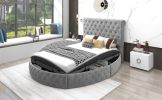 Full Size Round Shape Upholstery Low Profile Storage Platform Bed with Storage Space on both Sides and Footboard