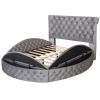 Full Size Round Shape Upholstery Low Profile Storage Platform Bed with Storage Space on both Sides and Footboard