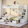 Full over Full Size Bunk Bed with staircase; the Down Bed can be Convertible to Seats and Table Set