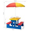 Kid Outdoor Picnic Table Set with Removable and Foldable Umbrella, Junior Activity Play Table with Bench, Multicolor