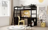 Twin size Loft Bed with Drawers;  Cabinet;  Shelves and Desk;  Wooden Loft Bed with Desk