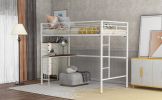 Twin Metal Bunk Bed with Desk;  Ladder and Guardrails;  Loft Bed for Bedroom
