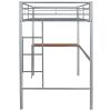 Twin Metal Bunk Bed with Desk;  Ladder and Guardrails;  Loft Bed for Bedroom