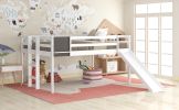 Full size Loft Bed Wood Bed with Slide;  Stair and Chalkboard