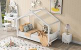 House Platform Bed with Headboard and Footboard,Roof Design,White