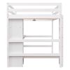 Full Size Loft Bed with Storage Shelves and Under-bed Desk