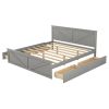 King Size Wooden Platform Bed with Four Storage Drawers and Support Legs