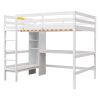 Full Size Loft Bed with Storage Shelves and Under-bed Desk