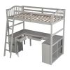 Twin size Loft Bed with Drawers;  Cabinet;  Shelves and Desk;  Wooden Loft Bed with Desk