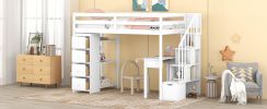 Twin size Loft Bed with Storage Drawers ,Desk and Stairs, Wooden Loft Bed with Shelves