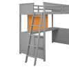 Twin size Loft Bed with Desk and Writing Board, Wooden Loft Bed with Desk