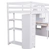 Twin size Loft Bed with Storage Drawers ,Desk and Stairs, Wooden Loft Bed with Shelves