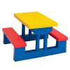 Kid Outdoor Picnic Table Set with Removable and Foldable Umbrella, Junior Activity Play Table with Bench, Multicolor