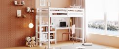 Twin Size Wooden Loft Bed with Shelves, Desk and Writing Board