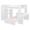 Full size Loft Bed with a twin size Stand-alone bed, Shelves,Desk,and Wardrobe