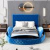 Full Size Round Shape Upholstery Low Profile Storage Platform Bed with Storage Space on both Sides and Footboard