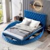Full Size Round Shape Upholstery Low Profile Storage Platform Bed with Storage Space on both Sides and Footboard