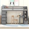 Twin size Loft Bed with Storage Drawers ,Desk and Stairs, Wooden Loft Bed with Shelves