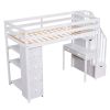Twin size Loft Bed with Storage Drawers ,Desk and Stairs, Wooden Loft Bed with Shelves