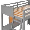 Twin size Loft Bed with Desk and Writing Board, Wooden Loft Bed with Desk