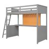 Twin size Loft Bed with Desk and Writing Board, Wooden Loft Bed with Desk