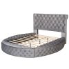 Full Size Round Shape Upholstery Low Profile Storage Platform Bed with Storage Space on both Sides and Footboard