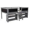 Twin Size Low Loft Bed with Two Movable Shelves and Ladder; with Decorative Guardrail Chalkboard