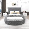 Full Size Round Shape Upholstery Low Profile Storage Platform Bed with Storage Space on both Sides and Footboard