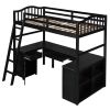 Twin size Loft Bed with Drawers;  Cabinet;  Shelves and Desk;  Wooden Loft Bed with Desk