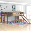 Full size Loft Bed Wood Bed with Slide;  Stair and Chalkboard