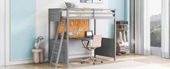 Twin size Loft Bed with Desk and Writing Board, Wooden Loft Bed with Desk