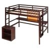 Twin size Loft Bed with Desk and Writing Board, Wooden Loft Bed with Desk & 2 Drawers Cabinet