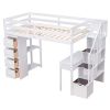Twin size Loft Bed with Storage Drawers ,Desk and Stairs, Wooden Loft Bed with Shelves
