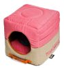 Touchdog Convertible and Reversible Vintage Printed Squared 2-in-1 Collapsible Dog House Bed