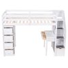 Twin size Loft Bed with Storage Drawers ,Desk and Stairs, Wooden Loft Bed with Shelves