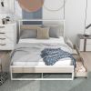 Full Size Metal Platform Bed Frame with  Two Drawers; Sockets and USB Ports ; Slat Support No Box Spring Needed