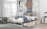 Full Size Metal Platform Bed Frame with  Two Drawers; Sockets and USB Ports ; Slat Support No Box Spring Needed