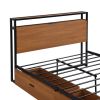 Full Size Metal Platform Bed Frame with  Two Drawers; Sockets and USB Ports ; Slat Support No Box Spring Needed