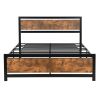 Metal and Wood Bed Frame with Headboard and Footboard ; Queen Size Platform Bed ; No Box Spring Needed;  Easy to Assemble