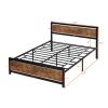 Metal and Wood Bed Frame with Headboard and Footboard ; Queen Size Platform Bed ; No Box Spring Needed;  Easy to Assemble