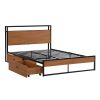 Full Size Metal Platform Bed Frame with  Two Drawers; Sockets and USB Ports ; Slat Support No Box Spring Needed