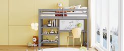 Twin Size Wooden Loft Bed with Shelves, Desk and Writing Board
