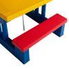 Kid Outdoor Picnic Table Set with Removable and Foldable Umbrella, Junior Activity Play Table with Bench, Multicolor