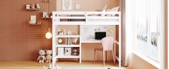 Twin Size Wooden Loft Bed with Shelves, Desk and Writing Board