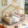 House Platform Bed with Headboard and Footboard,Roof Design,White