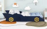 Twin Size Race Car-Shaped Platform Bed with Wheels
