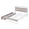 Full Size Metal Platform Bed Frame with  Two Drawers; Sockets and USB Ports ; Slat Support No Box Spring Needed