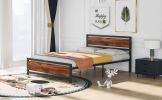 Metal and Wood Bed Frame with Headboard and Footboard ; Queen Size Platform Bed ; No Box Spring Needed;  Easy to Assemble