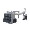 Twin Size Forklift Car-Shaped Loft Bed with Storage Shelves